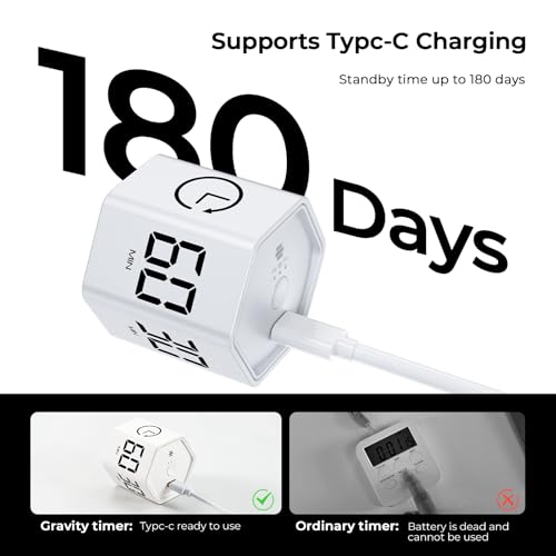 Image of EooCoo Pomodoro Cube Timer with Gravity Sensor,1 /5 /10 /30 /60 Minutes Preset,Desk Countup Time with Vibration,Adjustable Modes for Work & Study,Portable Productivity Timer for Focus and Efficiency-White
