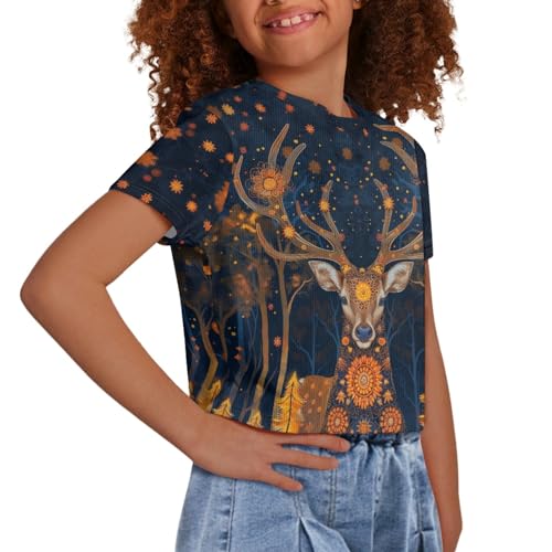 Image of Girls Crop Tops Cute Short Sleeve Shirts Fashion Tees for Kids Casual Crewneck Blouses Size 8-16 Years