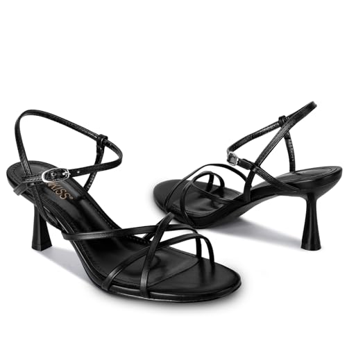 Image of wetkiss Kitten Heels for Women Strappy Low Heel Sandals Ankle Strap | Strappy Kitten Heels with Round Open Toe and Ankle Strap. Comfortable Low Heel Sandals for Weddings, Parties, daily wear