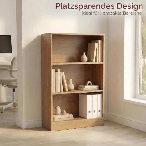 Vida Designs Cambridge Bücherregal mit 3 Ebenen, mittelhoch, Eiche, Holz-Regaleinheit für Büro, Wohnzimmermöbel – Ansicht 2