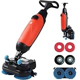 Drmoxin Commercial Floor Polisher, Outdoor Hand Push Sweeper Small Floor Scrubbers, 360°Rotating, Self-Propelled, for Various Floor Types, for Industrial Workshops Red