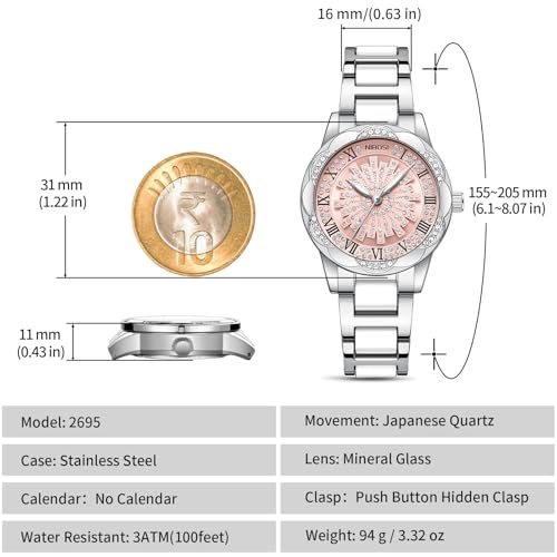 Image of NIBOSI Watch for Woman Analog Quartz Rose Gold Stainless Steel Band Luxury Ladies Watch Stylish Diamond Blue Dial Wrist Watches Waterproof