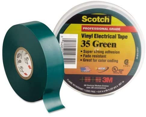 Scotch #35 Green Vinyl Electrical Tape 10851-DL-10, 3/4 in x 66 ft x 0.007 in (19 mm x 20,1 m x 0.177 mm) 10/case Order quantity- 10rolls)
