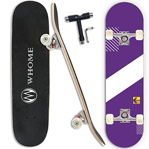WHOME Pro Skateboard complet pour adulte/enfant fille/garçon débutant/pro - 31 x 8 inch Standard,Plateau 8 plis érable alpin,roulement ABEC-9,T-tool inclus(Violet)