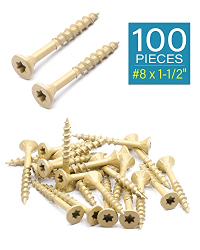 Image of IMSCREWS Screws, 100 Pcs #8 x 1-1 /2 Inch, Carbon Steel, Star Drive, Coarse Threads, Anti-Corrosion, Tan Coated, for Decks, Fences and Outdoor Use