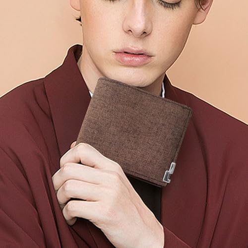 Mens Wallets, Slim Wallet Denim Fabric Card Holder Wallet Bi-fold Credit Card Holders for Men, Portable Card Holder for Work, Shopping(Brown)