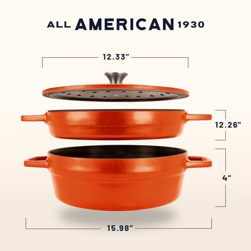 Image of All American 1930 - Dutch Oven - The Complete Set, Saffron Orange - 7.75qt Capacity - Ideal for Family Meals & Versatile Cooking - Non Stick & PFAS Free - Made in the USA