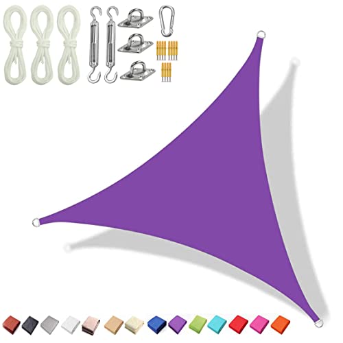 Voile d'ombrage triangulaire 5x5x5m violet imperméable pour terrasse - 2