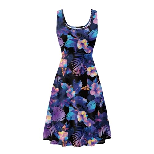 Image of TOADDITDO Women's Sleeveless O Neck Beach A-Line Party Coctail Tank Dresses Flared Sundress