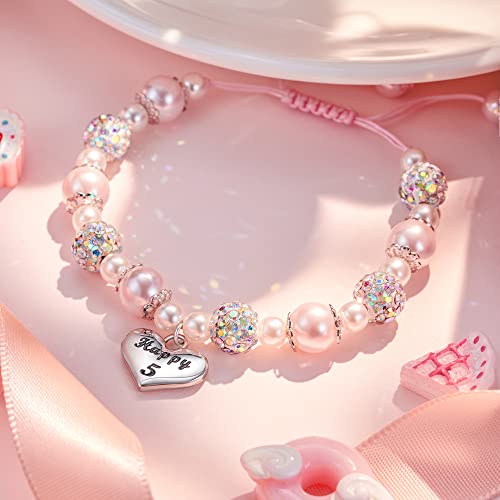 Jeka Happy Birthday Gifts for 5-10 Year Old Girls, 10th Birthday Pink Pearl Heart Charm Bracelets Gifts for Girls Daughter Granddaughter Niece Cousin3