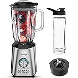 Ahoolye Standmixer 1000W , Mixer Smoothie Maker Professional Stainless Steel mit 1.5L Glasbehälter/600ml Reisebecher/Sechsblättrige Edelstahlklinge für Smoothie, Milchshake und Saft