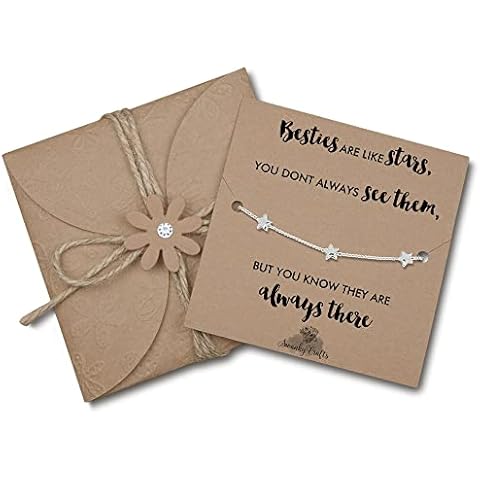 Swanky Crafts Bestie Bracelets - Bestie Gifts for Women, Bestie Bracelets, Gifts for My Bestie, Besties Gifts for Women - 925 Silver Plated Star Bracelet With Birthday Card Cover