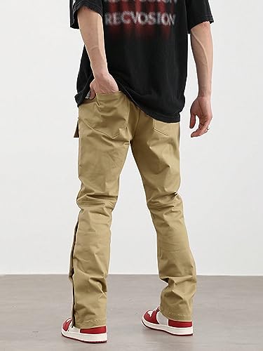 WDIRARA Men's Drawstring Waist Button Side Streetwear Long Cargo Pants with Pockets2