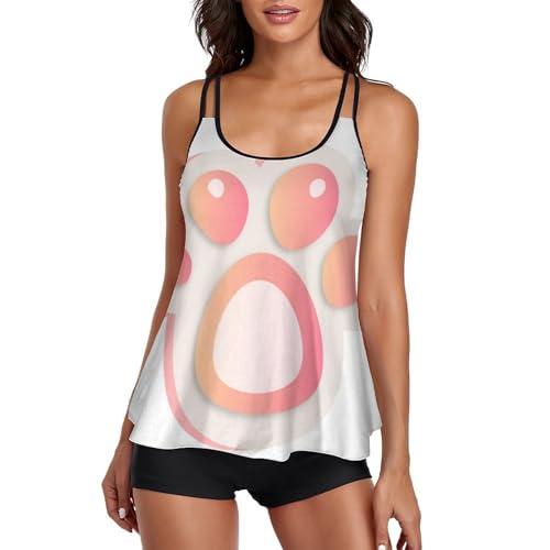 Robe de plage tankini rose motif patte de chat avec short femme