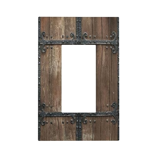 Xuejiaku Coperture decorative in stile retrò occidentale marrone in legno per porta di fienile stampata 1 banda singola Decora GFCI dispositivo luce piastra di copertura 1 piastra da parete rocker