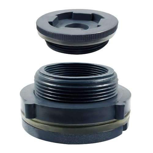 Image of 2 Inch NPT2 PVC Bulkhead Fitting with Plug, 1pc | Plastic Water Tank Connector, Threaded Thru-Bulk Pipe Fittings, For Rain Barrels, Aquariums, Ponds, Pools