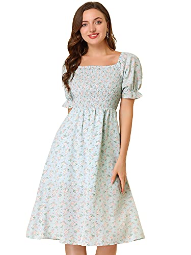 Image of Allegra K Women's Cottagecore Floral Dress Puff Sleeves Smocked Midi Dresses