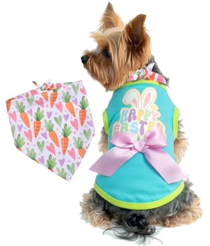 Small Dog Happy Easter Outfit Bunny Shirt & Bandanas Pet Cat Clothes Vest Blue S