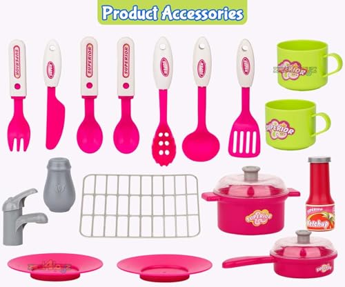 Image of Zest 4 Toyz Kitchen Set for Kids Girls Big Cooking Set Light and Sound Pretend Play Toy Battery operated with Accessories - Pink
