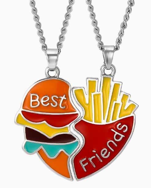 1 Paire De Colliers Et 1 Paire De Porte-Clés Et 2 Cordons De Téléphone Portable, Thème Drôle De Hamburger Et De Frites, Cadeau d'anniversaire pour Les...