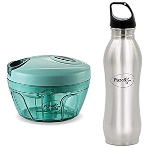 Pigeon by Stovekraft New Handy Mini Plastic Chopper with 3 Blades, Green & Pigeon by Stovekraft Bling Stainless Steel…