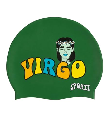 Sporti Groovy Zodiac Virgo Silicone Swim Cap for Women and Men - Swimming Cap with Anti-Slip Interior Grip, Unique Design - Virgo