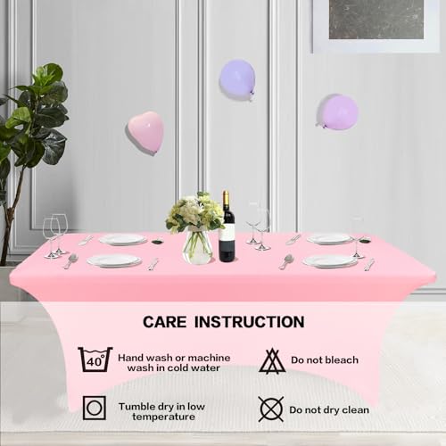 Image of IVAPUPU 2 Pack 8FT Table Cloth for Rectangular Fitted Events Stretch Pink Table Covers Washable Cover Spandex Tablecloth Protector for Party, Wedding, Cocktail, Banquet, Festival