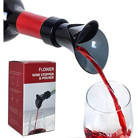 JOQINEER 2 in 1 Red Wine Pourer&Stopper,Petal Red Wine Stopper,Flower Shape Pouring Decanter Silicone Wine Keep Fresh Seal Bottle Stopper,Champagne Sealed Bottle Cap Stopper Leak-Proof Cover