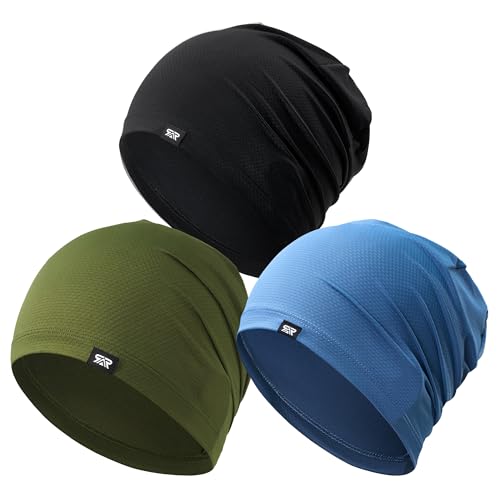 Image of QINGLONGLIN Cooling Skull Cap Sweat Wicking Breathable for Men Women 3 Pack | Lightweight Quick Dry Beanie & Helmet Liner, Stretch Non-Slip Fit Under Hard Hat, Construction Gym Cycling Running Workout