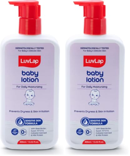 Image of LuvLap Baby Lotion with Milk Protein - 400ml, Gentle Daily Lotion for Face & Body, 24 Hour Protection for Sensitive Skin, Ph 5.5, Shea Butter and VIT E, Paraben Free, Dermatologically Tested