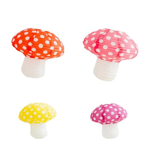 Image of 4 Pcs Mushroom Paper Lanterns, for Party, Garden Decorations 8 & 11 Inch
