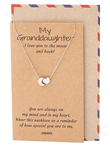 Quan Jewelry Granddaughter Necklace, Cute Necklaces Perfect For Birthday Gift, Moon And Heart Pendant Necklace For Her, Inspirational Jewelry Birthday Gifts For Women With Greeting Card #TOP18