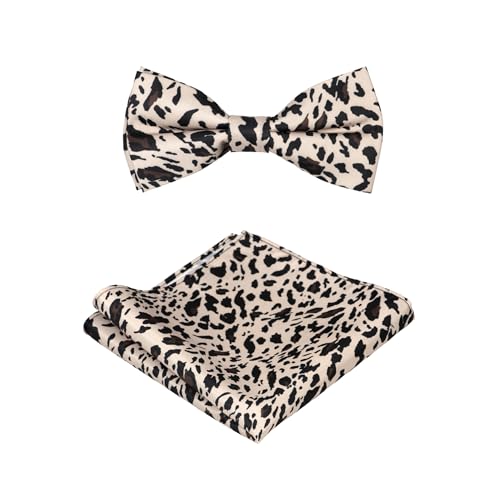 Men's Dress Vest LEOPARD Pattern Design Tan Beige Black Color LEOPARD Animal Skin Print Mens Bow Tie and Hanky Set3