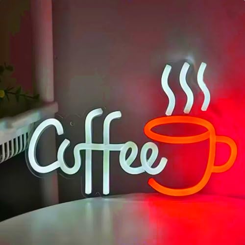 Image of Coffee Bar Sign Wall Decor,LED Coffee Neon Light up Signs for Coffee Station Decor,Coffee Decorations for Coffee Bar Kitchen Decor Accessories,with Dimmable Switch and Hanging Chain,5V USB Powered