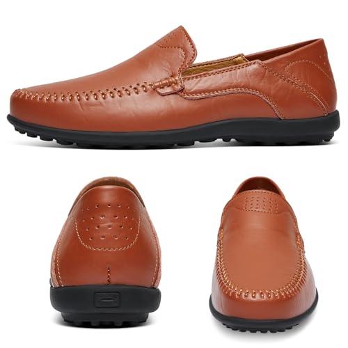Image of Go Tour Men's Premium Genuine Leather Casual Slip on Loafers Breathable Driving Shoes Fashion Slipper