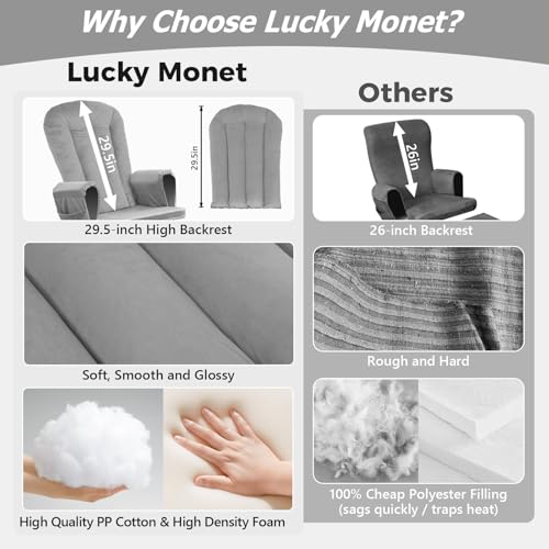Image of Lucky Monet 5PCS Velvet Glider Rocker Replacement Cushions, Thickened & Supportive Rocking Chair Cushion Set with 29.5 Inch High Backrest & Storage Pockets, for Indoor Nursery Glider, Grey