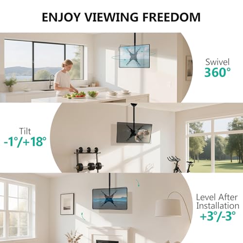 Image of WALI Ceiling TV Mount for 26-65 Inch LCD LED OLED 4K TVs, Hanging Pole Ceiling Mount TV Bracket Up Down, TV Ceiling Mounts for Gym Patio Gazebo, up to 110 lbs, Max VESA 400x400mm (CM2665), Black