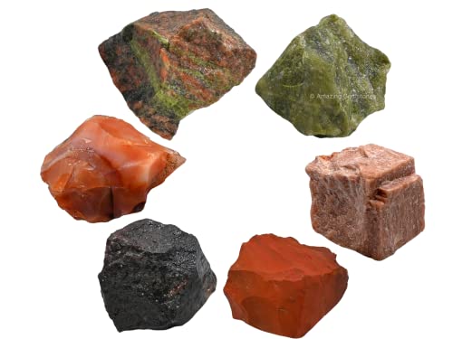 Crystals for Fertility Manifestation, Set of 6 Carnelian, Unakite, Peach Moonstone, Garnet, Red Jasper and Vesuvianite Healing Crystals and Stones