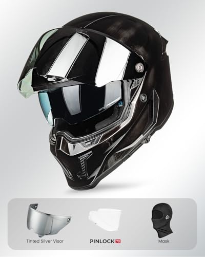 Image of ILM Motorcycle Helmets for Adult Men Women Full Face DOT ECE Powersports Dual Visor Street Racing Helmet with Pinlock Cascos para Motos Model MF509 (War Damaged Gray, XL)
