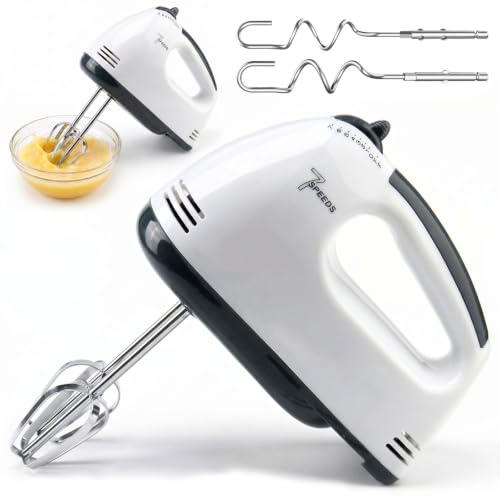 Batidora de mano, pequeña batidora de alimentos, apta para lavavajillas, batidora de acero inoxidable y gancho para amasar, nivel urbo y 5 velocidades, ergonómico, con botón de expulsión, compacto y
