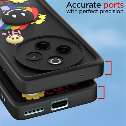 Image of Pikkme Back Cover for Vivo T4 5G / iQOO Z10 5G | Soft Silicone| Cute Rainbow Smile & 3D Cartoon Flower Design | Shockproof Raised Camera Protection Bumper Case (Black)