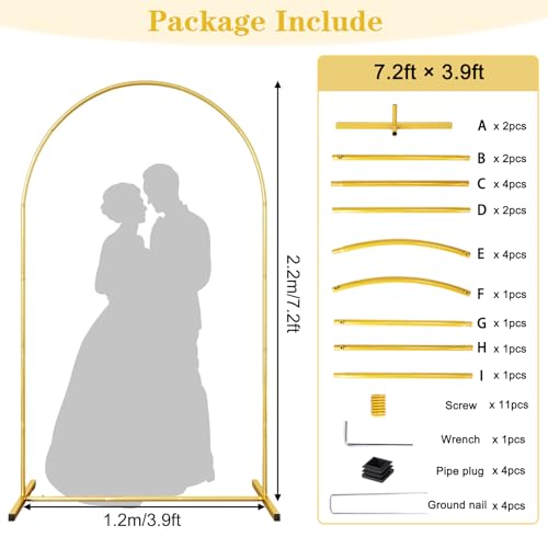 Image of 7.2 FT Metal Arch Backdrop Stand, Gold Wedding Arch Frame, Floral Balloon Arch Stand for Birthday Baby Shower Bridal Anniversary Graduation Ceremony Party Backdrop Decoration