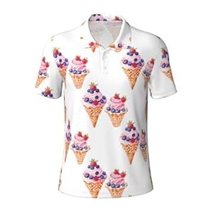 Blueberry Strawberry Ice Cream Polo pour homme – Polo décontracté à manches courtes boutonné pour homme, noir, XX-Large