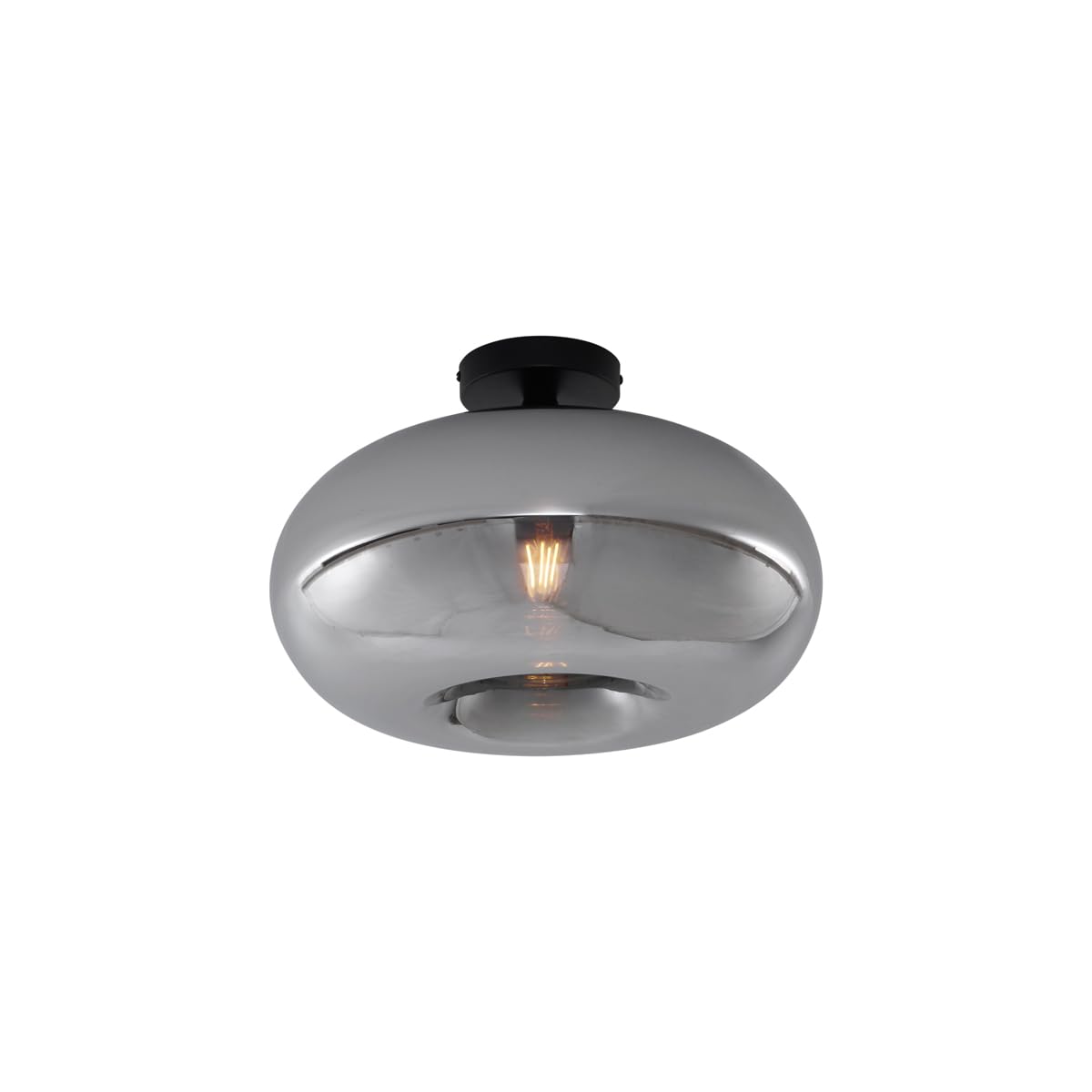Qazqa Art Deco Ceiling Light, Ceiling lamp - busa - Black and Smoke, Round, e27, 40cm, Ideal for Hall Way, Bedroom and Living Room