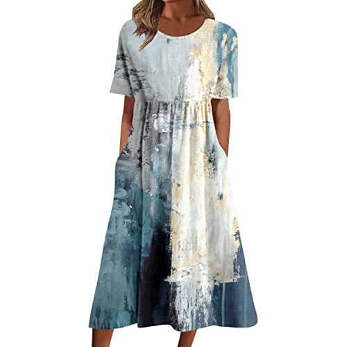 Strandkleider Damen Sommer, Festlich mit Blumen Maxi Leicht Luftig Maxikleid Curvy A Linie Elegant Lang Sommerkleid Blusenkleid Sexy Kurzarm Große...