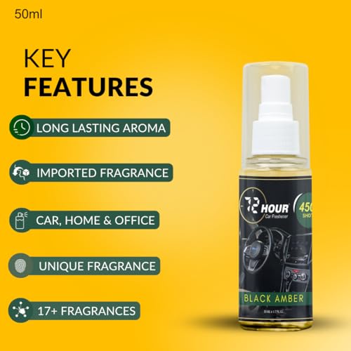 Image of 72hour Black Amber Car Perfume 50ml - Long Lasting Premium Fragrance - Multipurpose Air Freshener for Car, Home & Office - Miski Fragrance