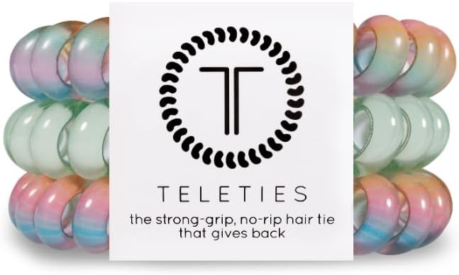 TELETIES - Large Spiral Hair Coils - Spring Collection - Ponytail Holder Hair Ties for Women - Phone Cord Hair Ties - Strong Grip, No Rip, Water Resistant, No Crease - 3 pack - Sprung Out