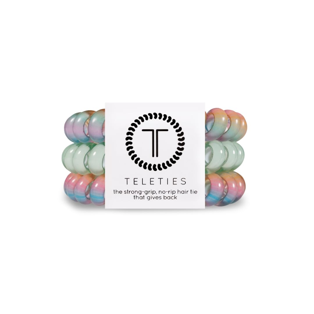 TELETIES - Large Spiral Hair Coils - Spring Collection - Ponytail Holder Hair Ties for Women - Phone Cord Hair Ties - Strong Grip, No Rip, Water Resistant, No Crease - 3 pack - Sprung Out