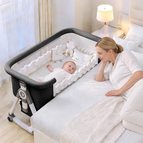 Image of Nawahev Baby Bassinet,3 in 1 Baby Bassinets Bedside Sleeper with Wheels and Mosquito Net,Bedside Bassinet for Baby with Comfy Mattress, Mattress&Breathable Mesh,Storage Basket