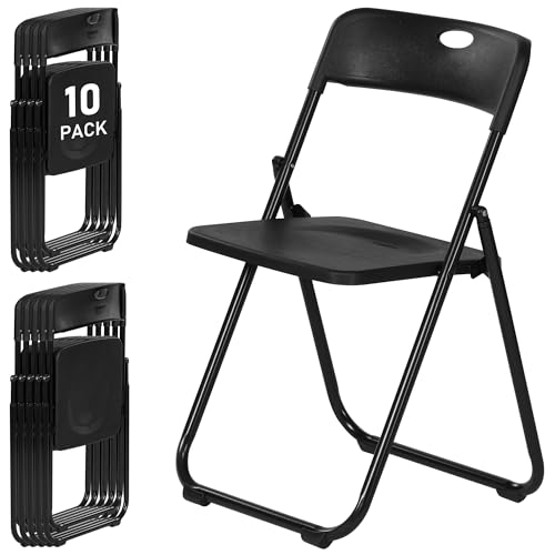 LING RONG Black Plastic Folding Chairs 10 Pack Lightweight Foldable Chair with 350lbs Capacity Metal Frame Easy to Fold & Store Commercial Chairs for Parties Office Wedding Dinning Events
